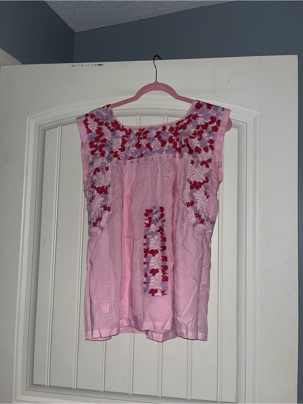 Light Pink Embroidered Sleeveless Blouse